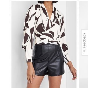 Express - Abstract Print Long Sleeve Draped Wrap Front Top.  BNWT.